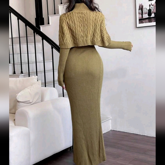 2pcs/Set Women Plain Front Button Simple Top And Long Casual Dress - Picture 4 of 4